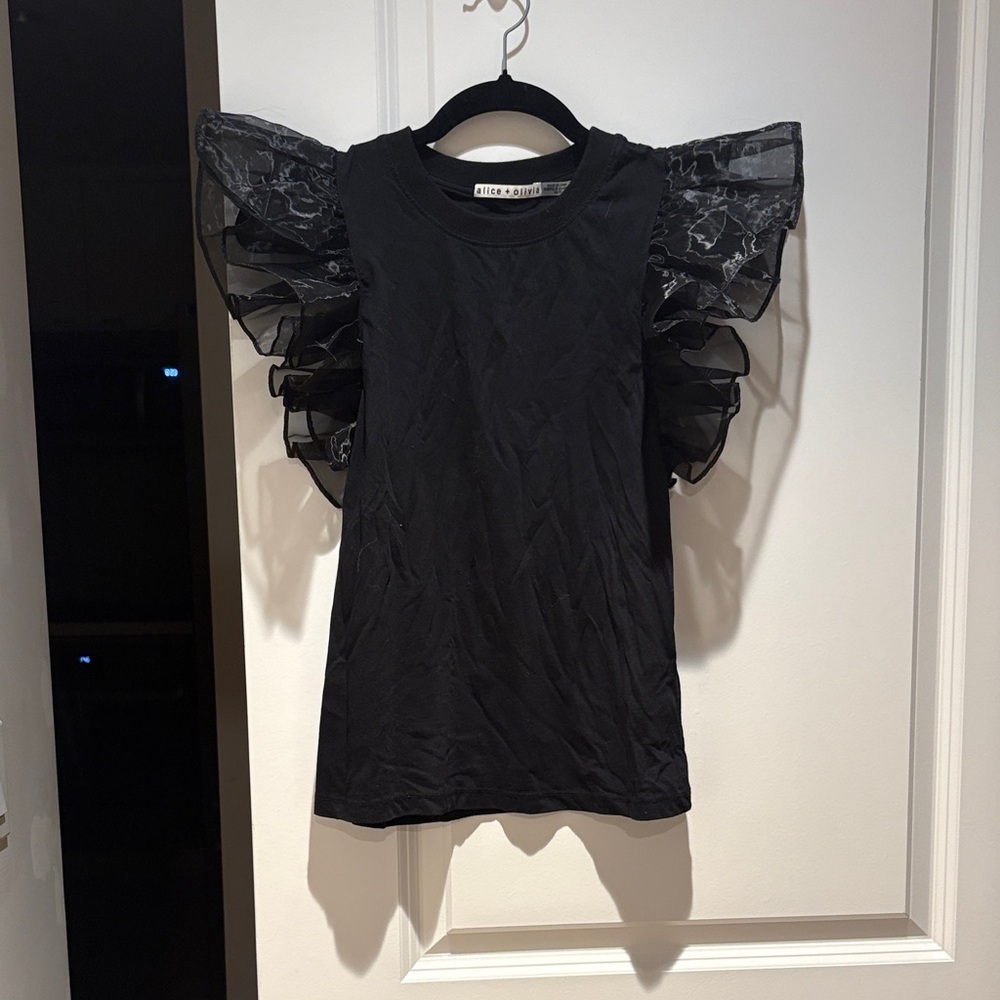 Alice + Olivia Black Lace Ruffle Sleeve Blouse